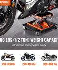 1100 Lbs Motorcycle Lift With Dolly And Hand Crank Scissor Lift Jack supporting a street bike, showcasing weight capacity 1100 lbs