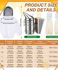 All In One Beekeeping Starter Kit With 30 Piece Gear And Protective Jacket sizes with bee smoker and gloves details