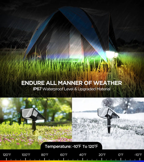 Multicolor Solar Spot Lights Outdoor With 47 LEDs 4 Sides Illuminants 300 Degree Beam IP67 Waterproof Garden Landscape