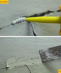 Concrete Fix Elastic Sealant For Cracks And Joints, Paintable Polyurethane in limestone demonstrating application and result on wall crack