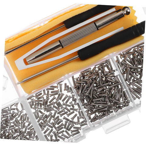 Eyeglass Repair Kit With Screws Screwdriver Tweezers Sunglasses Nose Pads Ear Hooks And Cleaning Cloth For Quick No Fuss Glasses Fixes Durable Diy Tool Set For Beginners To Pros showing assorted screws and tools.