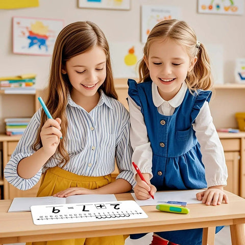 Two children using Number Line Dry Erase Boards Set Double Sided Writable And Erasable 0 To 10 On One Side And 0 To 20 On The Other Math Teaching Tool