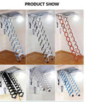 Game Changer Electric Attic Ladder Pull Down Design With Comfort Grip Armrests For Effortless Ceiling Access Built From Heavy Duty Titanium Alloy in various colors.