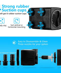 Submersible Fountain Pump With Ultra Quiet Operation 400 GPH 25W Outdoor Water Pump components and nozzles display