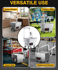 PYY Commercial Fryer Oil Filter Machine 18L Tank Fast 15 L/min Filtration Stainless Steel Grease Strainer for Restaurant Deep Frying in various settings.