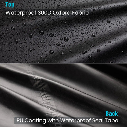 Close-up of Heavy Duty Waterproof All Weather Patio Furniture Cover showing water droplets on 300D Oxford fabric and PU coating.
