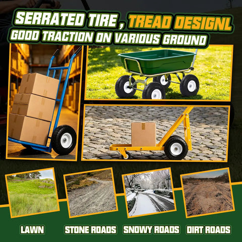 Durable 10 Inch Flat Free Solid Tire And Wheel Bundle Featuring Adjustable Hub Adaptors And 5 8 Bearing Bore on various surfaces.