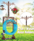 Detachable Water Hose Holder With Five Anchor Points Sturdy Freestanding Hose Reel Holds Up To 150 Ft Of Hose No Wobble For Outdoor Yard Or Garden Storage In Antique Bronze Finish featuring decorative hooks