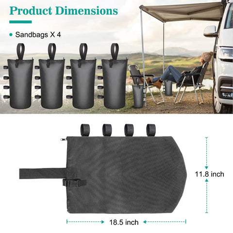 4 Pack Beefy 210 Pound Sandbags With Zippers And Straps For Beach Canopies Pop Up Tents RV Awnings 1680D Oxford Fabric