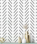 Black And White Peel And Stick Wallpaper With Herringbone Geometric Pattern For Bathrooms And Backsplashes Removable Self Adhesive Contact Paper