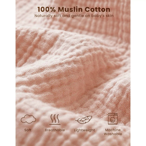 Close-up of Cozy Muslin Baby Sleep Sack 6 to 12 Months 0.8 TOG Two Pack Wearable Cotton Blanket texture, showing pink blossom fabric.