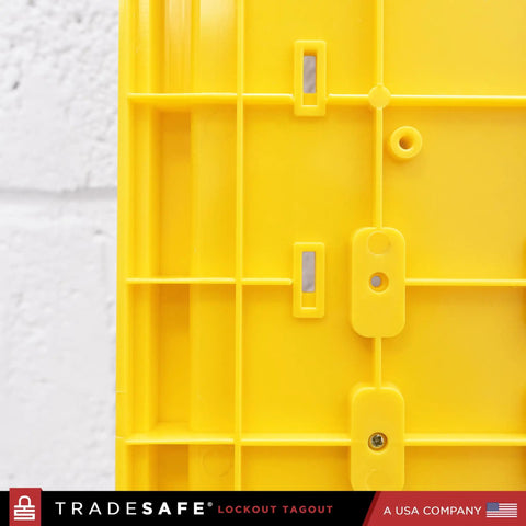 Side view of Lockout Tagout Station Unfilled Loto Kit Board With Wall Mount And Transparent Lockable Cover Industrial Grade Polycarbonate.