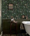 Floral Peel And Stick Vinyl Wallpaper For Kitchen Cabinets And Furniture, Renter Friendly DIY Wall Covering on vintage bathroom wall