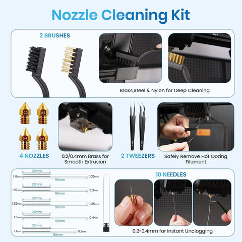 Pro Grade 84 Piece 3D Printer Tools Kit With Slotted Organizer Bag PTFE Nozzle Coating T12 Needle Files Deburring Tool kit components