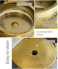 Built Tough Ceramic Vessel Sink With Full Vanity Cabinet And Faucet, Premium China Basin For Indoor Or Outdoor Bathrooms, Slick Design High temperature firing and noble plating details.