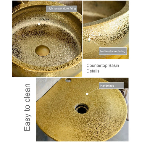 Built Tough Ceramic Vessel Sink With Full Vanity Cabinet And Faucet, Premium China Basin For Indoor Or Outdoor Bathrooms, Slick Design High temperature firing and noble plating details.