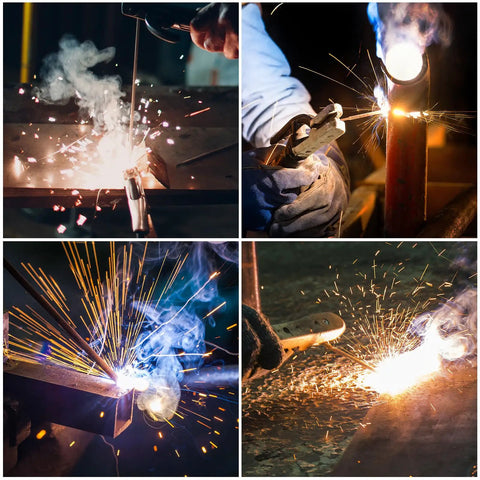 E6011 Welding Rods Three Thirty Second Inch Five Pound Carbon Steel Electrodes used in arc welding with sparks and smoke