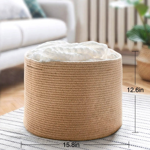 Round Wicker Storage Basket With Handles For Laundry And Blankets Large Jute Floor Bin For Living Room Or Bedroom Shoe Organizer And Towels