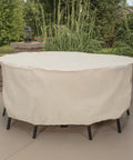 Round Patio Table And Chair Set Cover For Up To 80-Inch Diameter And 30-Inch Tall All-Weather Protection Tailored Fit on furniture