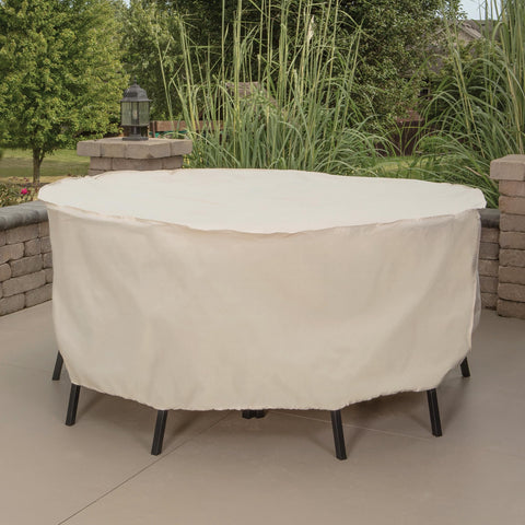 Round Patio Table And Chair Set Cover For Up To 80-Inch Diameter And 30-Inch Tall All-Weather Protection Tailored Fit on furniture