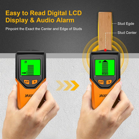 No Hassle Heavy Duty Stud Finder Wall Scanner With Smart Microprocessor And HD LCD Display For Quick Wood Joist AC Wire Metal Pipe Detection Solid Build Orange Finish Makes A Sweet Pick For Your Workbench