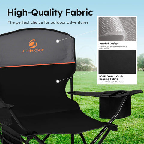 Heavy Duty Folding Chairs With Built In 4 Can Cooler Bag And Cup Holders, 250 Lbs Capacity, features high-quality fabric