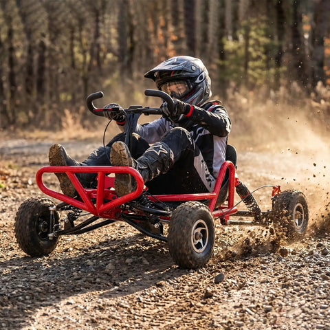 Gas Powered Go Kart With 63cc Engine For Backyard Fun, 2.5HP Off Road Ride in action on a gravel path