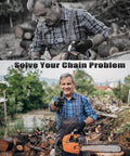 Man using chainsaw after installing Six Type Sprocket Rim Kit With Seven Tooth And Eight Tooth Options For Three Eighths Inch Chainsaws