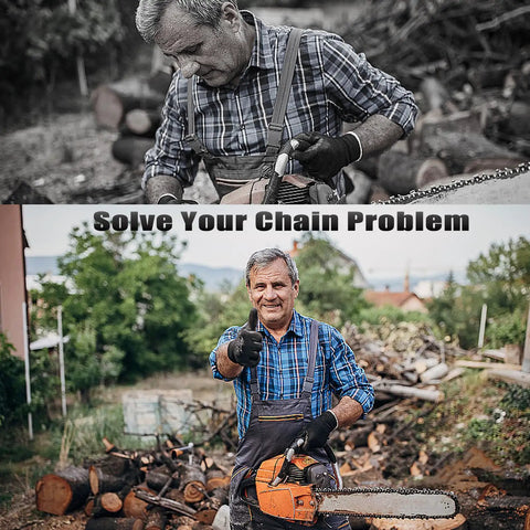 Man using chainsaw after installing Six Type Sprocket Rim Kit With Seven Tooth And Eight Tooth Options For Three Eighths Inch Chainsaws