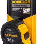 Speed Mark Gripper Tape Measure With Fractional Markings, Non Glare White Blade, Thick Rubber Grip in retail packaging.