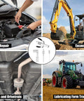 All In One Grease Gun Accessories Kit With 90 Degree Coupler, Needle Tips, Needle Dispenser And Double Handle Coupler for 1/8 Inch NPT Grease Guns used in automotive and agricultural machinery applications.