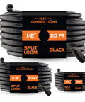 Three Pack Black Pro Grade Split Wire Loom Kit Convoluted Tubing One Quarter Inch Three Eighths Inch One Half Inch Twenty Feet Each Protective Cable Sleeves For Automotive Home And Industrial Electrical