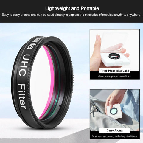 UHC Nebula Filter 1.25 Inch for Telescopes, lightweight and portable with protective case and easy carry, boosts contrast.