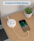 10 Foot Flat Plug Extension Cord With 3 Outlets Power Strip And 2 USB Ports on desk charging phone next to laptop
