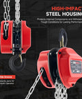 CREWORKS hand chain hoist, 1 ton capacity, red steel housing, 20 ft chain, G80 load chain.