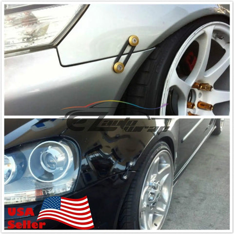Silver Bumper Quick Release Fasteners Kit For Front And Rear Bumpers, Trunk Hatch Lids And Fenders installed on car