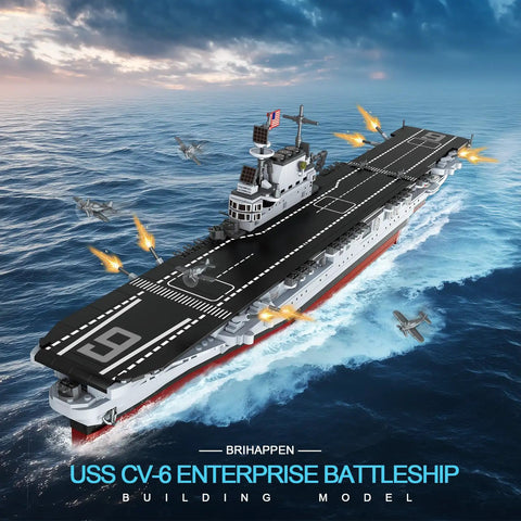 Must Have Battleship Building Set For Adults And Teens 14 Plus Massive 1883 Piece USS CV 6 Enterprise Warship Model Kit displayed at sea