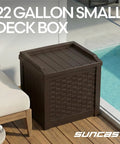 Java Resin 22 Gallon Outdoor Deck Box Weatherproof Storage Bin by patio near pool