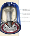 Cutaway view of Advanced Engine Protection Spin On Oil Filter With High Density Synthetic Media Keeps Your Engine Clean For Up To 15k Miles And Captures 99 Percent Of Dirt For Hyundai Elantra Sonata Tucson Accent Santa Fe Kia Soul Optima Sportage Honda Accord showcasing internal features like high-density media, metal center tube, and silicone valve.