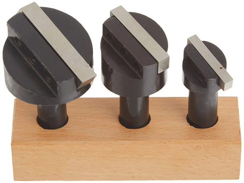 Fly Cutter Set With Tool Bits Includes Three Head Sizes Three Quarter Inch One And One Eighth Inch One And Three Eighth Inch Plus Half Inch Shank Bits In Three Sixteenth Inch One Quarter Inch Five Sixteenth Inch Black Oxide Finish With Setscrews And