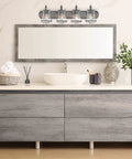 Darby 4 Light Bathroom Vanity Light Fixture 30 Inch Weathered Iron Finish Wall Mount Vanity Sconce above modern sink