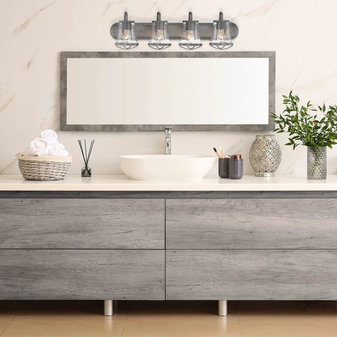 Darby 4 Light Bathroom Vanity Light Fixture 30 Inch Weathered Iron Finish Wall Mount Vanity Sconce above modern sink