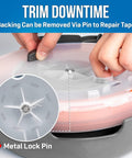 Hands adjusting Fiberglass Fish Tape Rodder 100 Ft Non Conductive Cable Puller with built-in handle and lock pin detail.