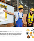 Workers discussing in front of a Workplace Safety Poster With 10 No Nonsense Rules Chart For Hazard Awareness in an industrial setting.