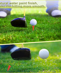 Golfer using colorful wooden golf tees, three and a quarter inch long, unbreakable, for practice and stable drives.