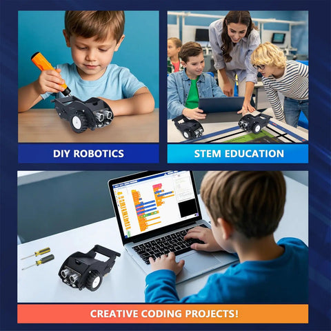 SharkBot Smart Car Kit With Offline Voice Control ESP32 Coding Robot For Kids Age 8 To 12 Supports Arduino ACECode And Classroom Home Education Gift For Boys And Girls Totally Kid Friendly With I2C Ports Servo Extensions And RGB Lights, DIY robotics kit