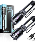 Rechargeable LED Flashlight 20000 Lumens High Power Dual Light Source 2 Pack USB C Fast Charge handheld with USB cable