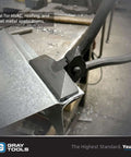 Hand Seamer Pliers For HVAC, Roofing And Sheet Metal Work, Heavy-Duty in use on metal sheet, 3-1/2 inch jaw at job site