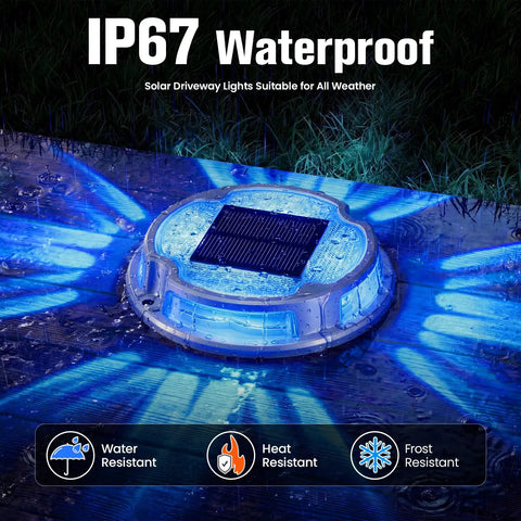 12 Pack Solar Ground Lights With Dual Color Modes White And Blue Waterproof Driveway Marker Lights for garden and lawn decor