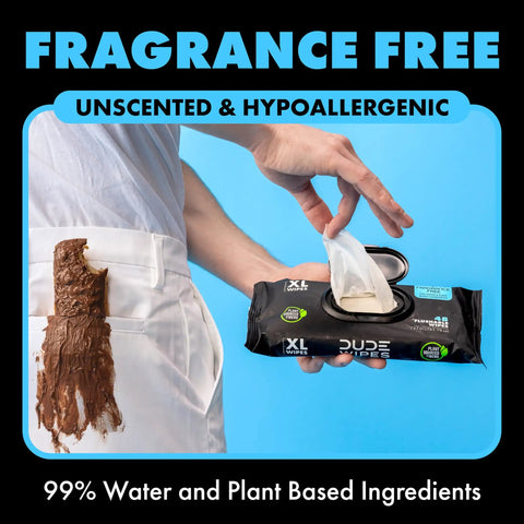 Hand pulling Fragrance Free Extra Large Flushable Wipes For Sensitive Skin No Scent Unscented Adult Wet Wipes with stain on pants